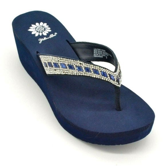 navy blue yellow box flip flops